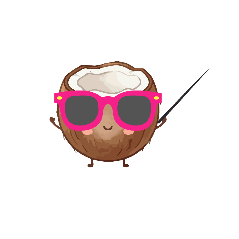 logo de mi cole de español: personaje coco con gafas rosas saludando